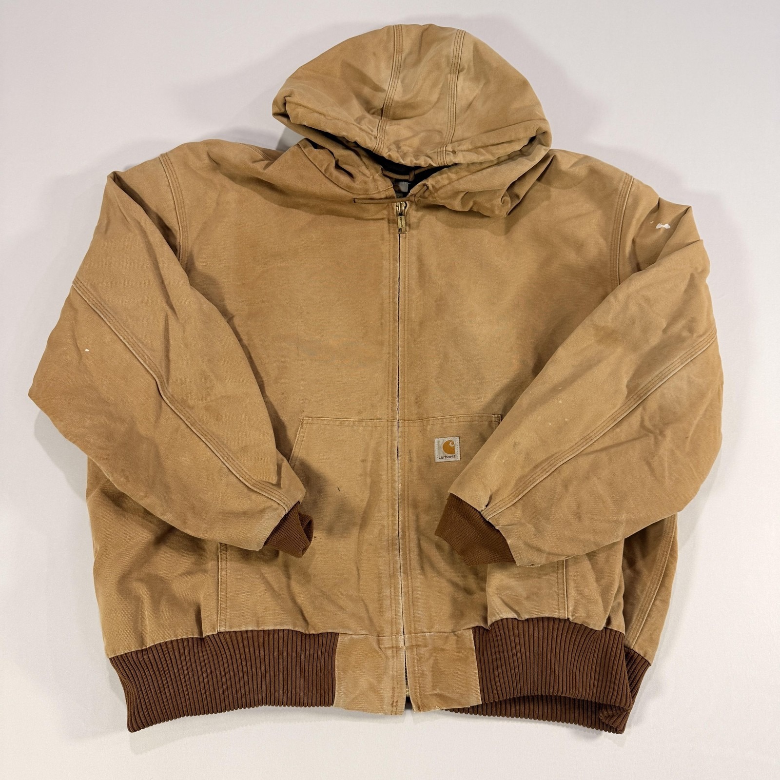 Carhartt Distressed Jacket Mens 3xl Brown Canvas Duck Hooded Full Zip J140